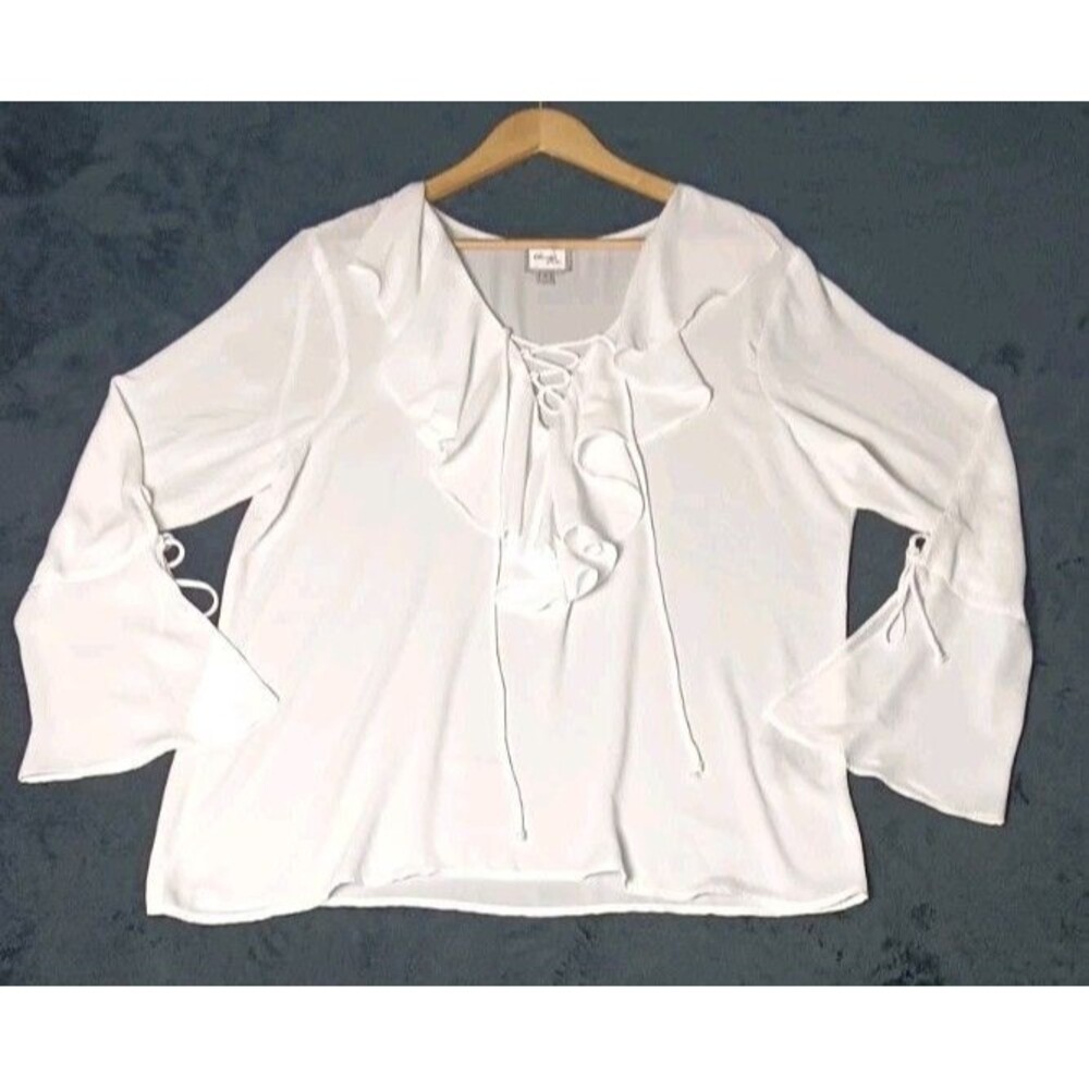 Beige By ECI Bell Sleeve Lace Up Ruffled Blouse XL White Angelic Peasant Boho